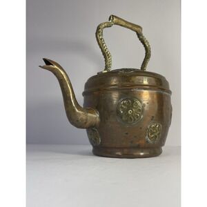 Antique Copper & Mixed Metal Inlaid Teapot Cottagecore Maximalist French Country